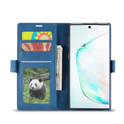 Pour Galaxy Note10 Étui en cuir à rabat horizontal Forwenw Dream Series Oil Edge avec aimant puissant, support, fentes pour cartes, portefeuille et cadre photo (Bleu)