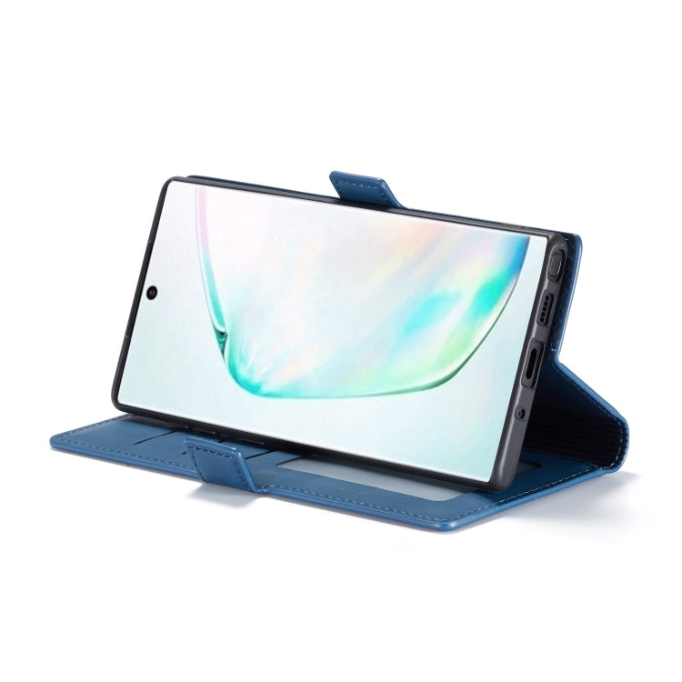 Pour Galaxy Note10 Étui en cuir à rabat horizontal Forwenw Dream Series Oil Edge avec aimant puissant, support, fentes pour cartes, portefeuille et cadre photo (Bleu)
