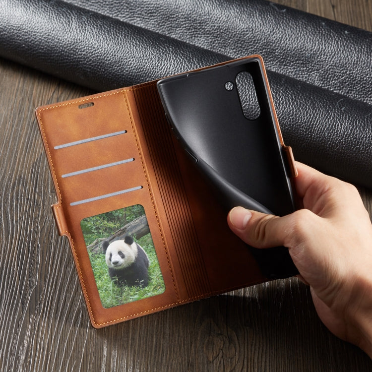 Pour Galaxy Note10 Étui en cuir à rabat horizontal Forwenw Dream Series Oil Edge avec aimant puissant, support, fentes pour cartes, portefeuille et cadre photo (Bleu)