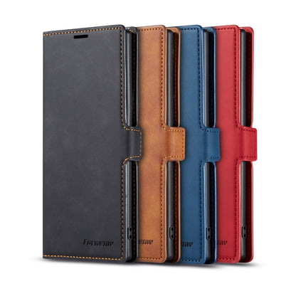 Pour Galaxy Note10 Étui en cuir à rabat horizontal Forwenw Dream Series Oil Edge avec aimant puissant, support, fentes pour cartes, portefeuille et cadre photo (Bleu)
