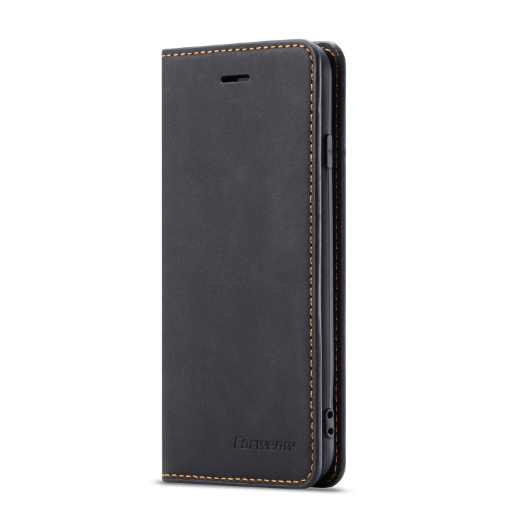 Pour iPhone SE 2022 / SE 2020 / 8 / 7 Coque en cuir à rabat horizontal Forwenw Dream Series à bord huilé, magnétisme puissant, avec support et fentes pour cartes et portefeuille et cadre photo (Noir)