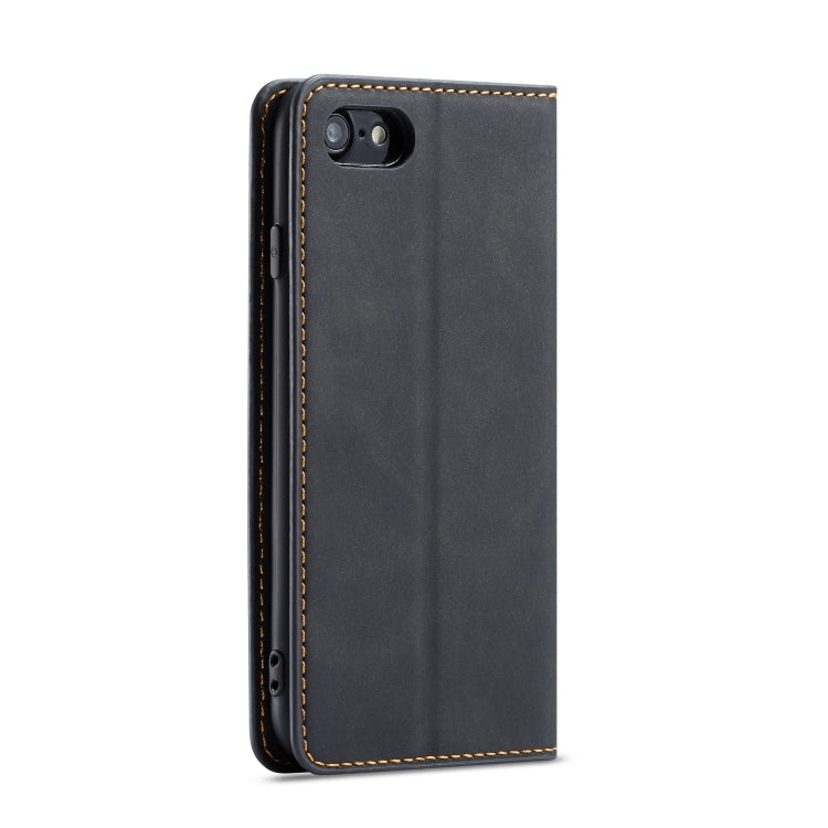 Pour iPhone SE 2022 / SE 2020 / 8 / 7 Coque en cuir à rabat horizontal Forwenw Dream Series à bord huilé, magnétisme puissant, avec support et fentes pour cartes et portefeuille et cadre photo (Noir)