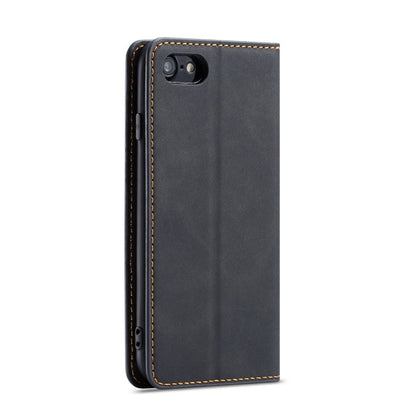 Pour iPhone SE 2022 / SE 2020 / 8 / 7 Coque en cuir à rabat horizontal Forwenw Dream Series à bord huilé, magnétisme puissant, avec support et fentes pour cartes et portefeuille et cadre photo (Noir)