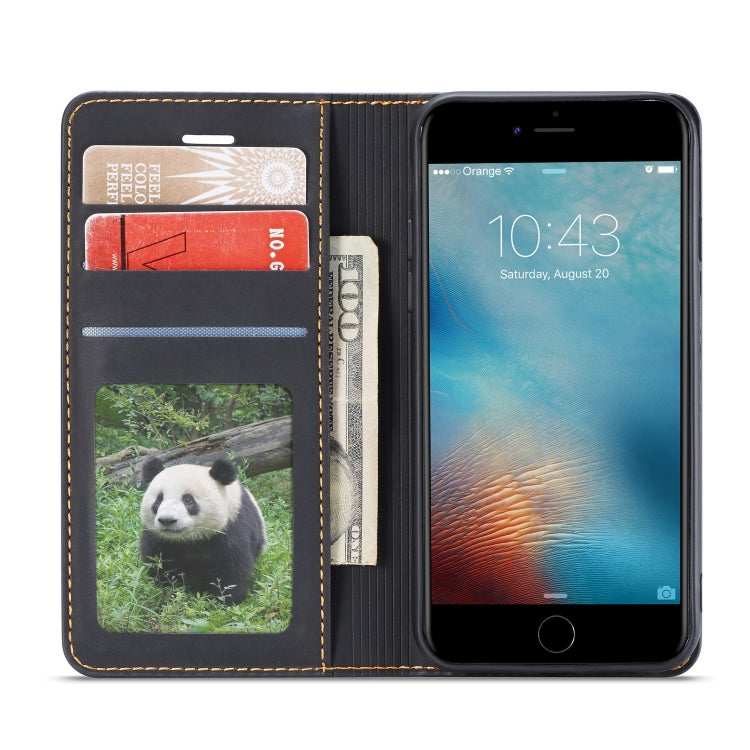 Pour iPhone SE 2022 / SE 2020 / 8 / 7 Coque en cuir à rabat horizontal Forwenw Dream Series à bord huilé, magnétisme puissant, avec support et fentes pour cartes et portefeuille et cadre photo (Noir)