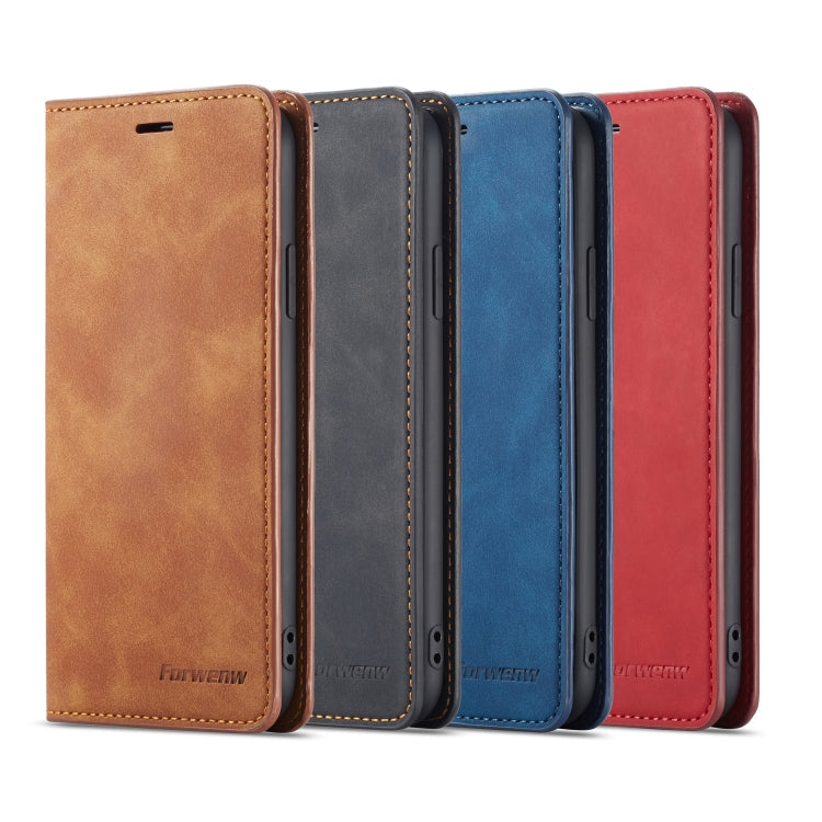 Pour iPhone SE 2022 / SE 2020 / 8 / 7 Coque en cuir à rabat horizontal Forwenw Dream Series à bord huilé, magnétisme puissant, avec support et fentes pour cartes et portefeuille et cadre photo (Noir)