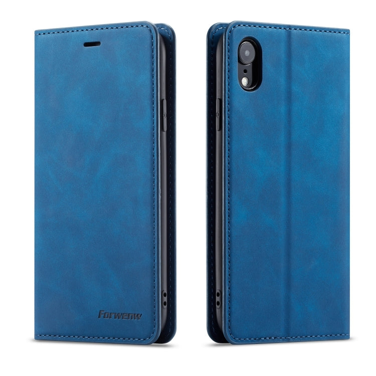 For iPhone XR Forwenw Dream Series Oil Edge Strong Magnetism Horizontal Flip Leather Case with Holder & Card Slots & Wallet & Photo Frame(Blue)