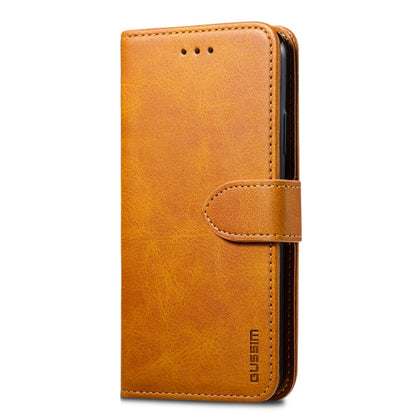 Pour iPhone X / XS Housse en Cuir à Rabat Horizontal Magnétique GUSSIM avec Support & Fentes pour Cartes & Portefeuille (Jaune)