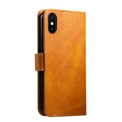 Pour iPhone X / XS Housse en Cuir à Rabat Horizontal Magnétique GUSSIM avec Support & Fentes pour Cartes & Portefeuille (Jaune)