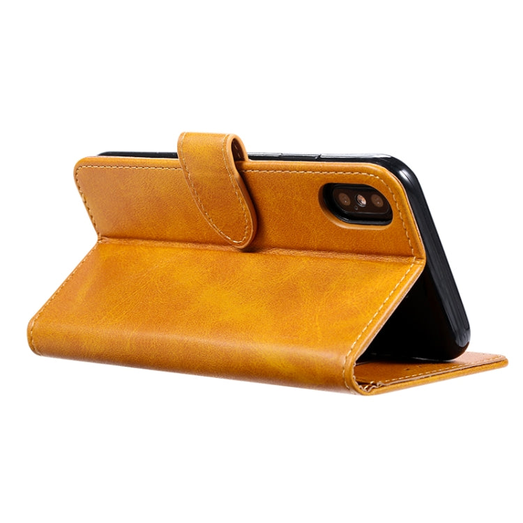 Pour iPhone X / XS Housse en Cuir à Rabat Horizontal Magnétique GUSSIM avec Support & Fentes pour Cartes & Portefeuille (Jaune)