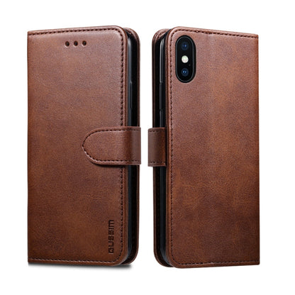 For iPhone XR GUSSIM Magnetic Horizontal Flip Leather Case with Holder & Card Slots & Wallet(Brown)