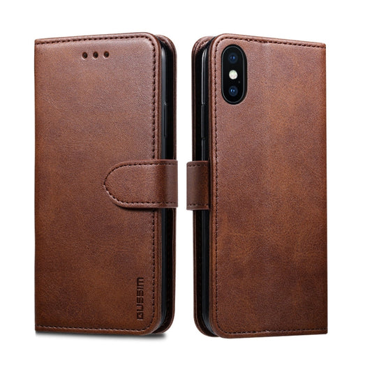 For iPhone XR GUSSIM Magnetic Horizontal Flip Leather Case with Holder & Card Slots & Wallet(Brown)