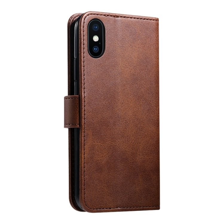 For iPhone XR GUSSIM Magnetic Horizontal Flip Leather Case with Holder & Card Slots & Wallet(Brown)