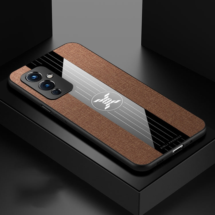 Pour étui de téléphone en TPU antichoc en tissu à couture XINLI pour OnePlus 9 (marron)