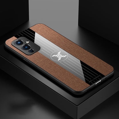 Pour étui de téléphone en TPU antichoc en tissu à couture XINLI pour OnePlus 9 (marron)