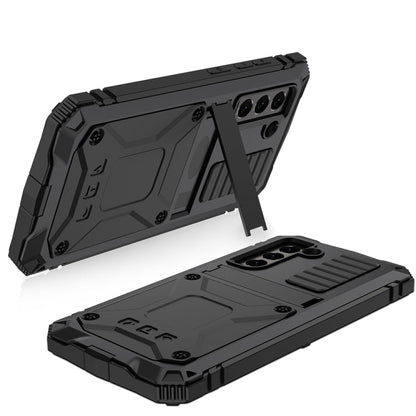 For Samsung Galaxy S21 FE R-JUST Rugged Phone Case with Holder(Black)