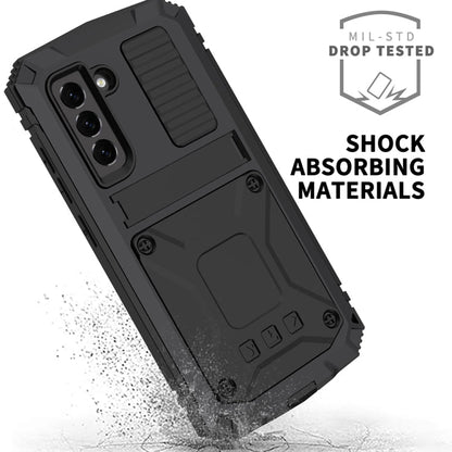 For Samsung Galaxy S21 FE R-JUST Rugged Phone Case with Holder(Black)