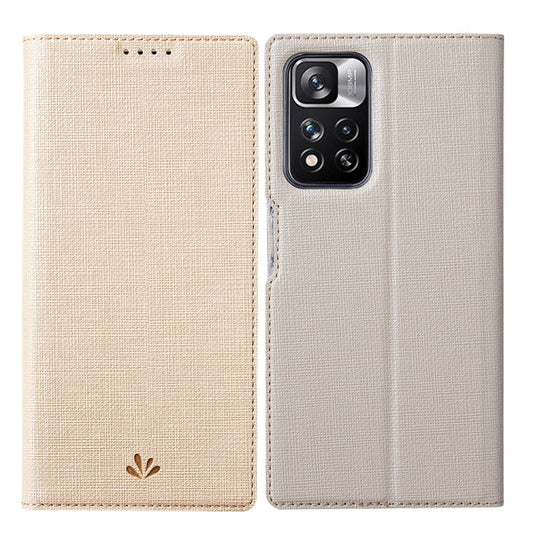 Pour Xiaomi Redmi Note 11 Pro Étui de Téléphone en Cuir à Rabat Magnétique Anti-choc Série ViLi DMX (Or)