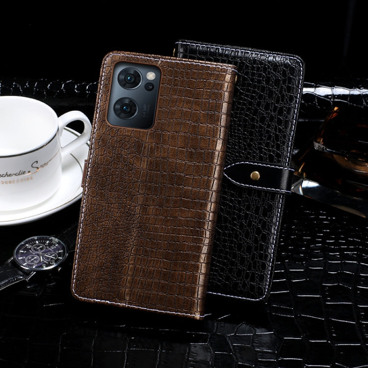 For OPPO Reno7 5G idewei Crocodile Texture Leather Phone Case(Black)