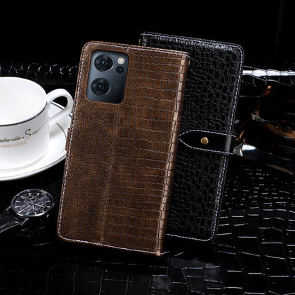 For OPPO Reno7 5G idewei Crocodile Texture Leather Phone Case(Black)