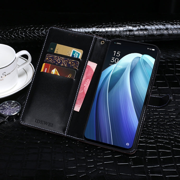 For OPPO Reno7 5G idewei Crocodile Texture Leather Phone Case(Black)
