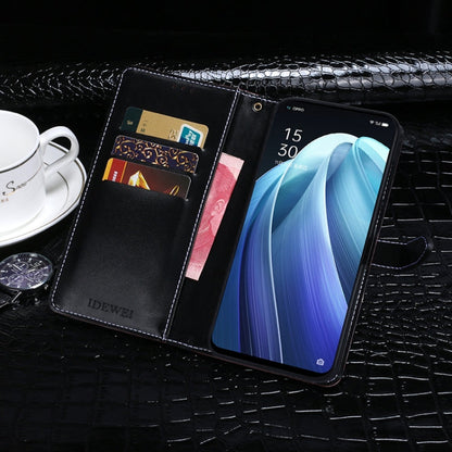 For OPPO Reno7 5G idewei Crocodile Texture Leather Phone Case(Black)