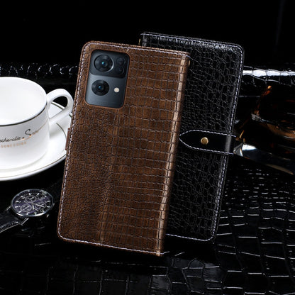 For OPPO Reno7 Pro 5G idewei Crocodile Texture Leather Phone Case(Black)