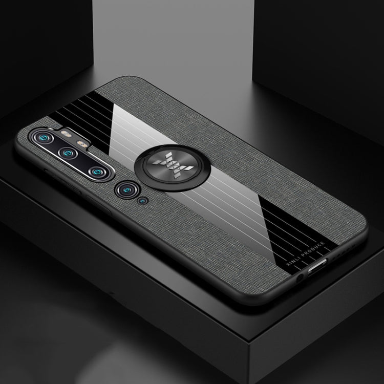 Pour Xiaomi Mi CC9 Pro Coque de téléphone en TPU texturé en tissu XINLI avec support annulaire (Gris)