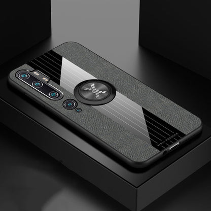 Pour Xiaomi Mi CC9 Pro Coque de téléphone en TPU texturé en tissu XINLI avec support annulaire (Gris)