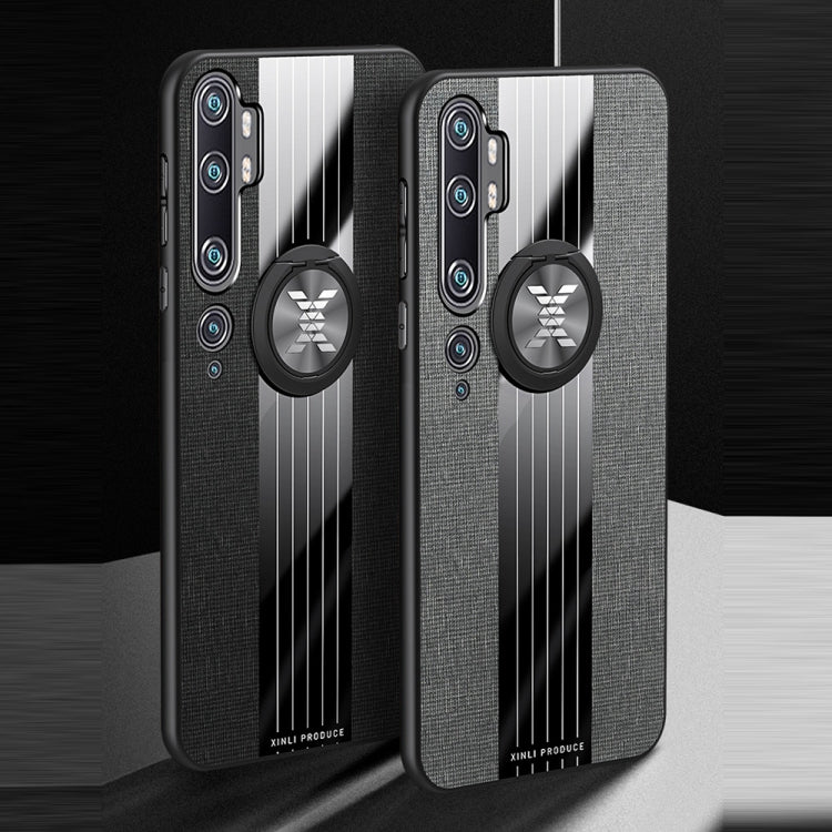 Pour Xiaomi Mi CC9 Pro Coque de téléphone en TPU texturé en tissu XINLI avec support annulaire (Gris)