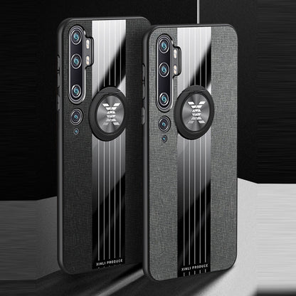 Pour Xiaomi Mi CC9 Pro Coque de téléphone en TPU texturé en tissu XINLI avec support annulaire (Gris)