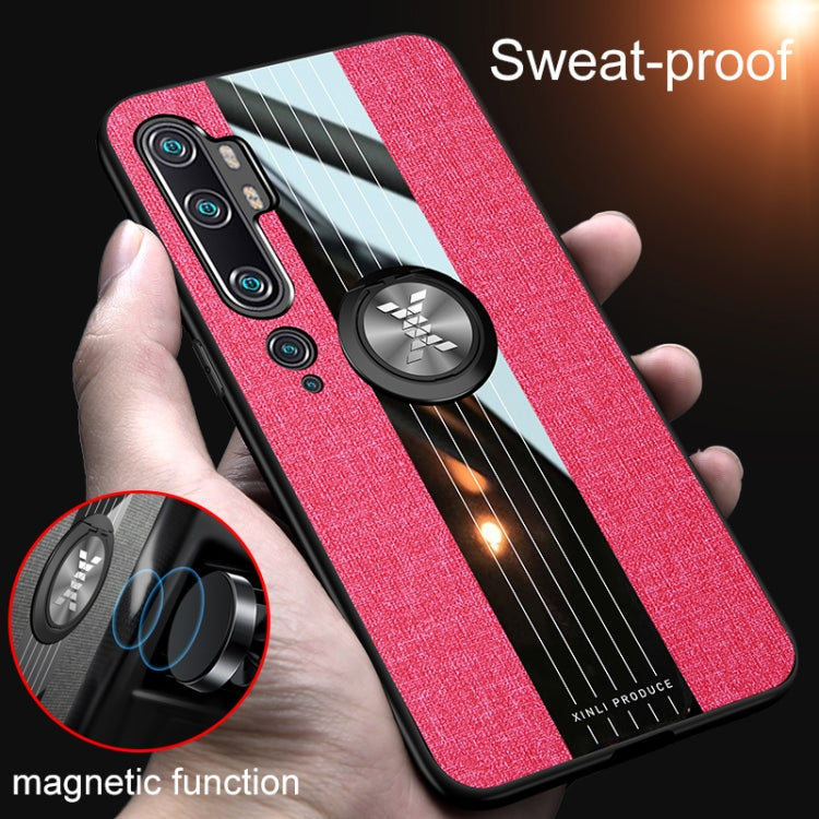 Pour Xiaomi Mi CC9 Pro Coque de téléphone en TPU texturé en tissu XINLI avec support annulaire (Gris)