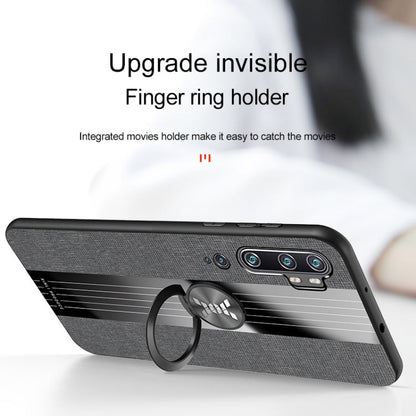 For Xiaomi Mi CC9 Pro XINLI Stitching Cloth Texture TPU Phone Case with Ring Holder(Brown)