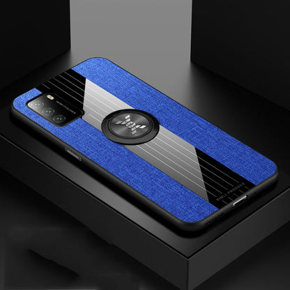 For Xiaomi Poco M3 XINLI Stitching Cloth Texture TPU Phone Case with Ring Holder(Blue)
