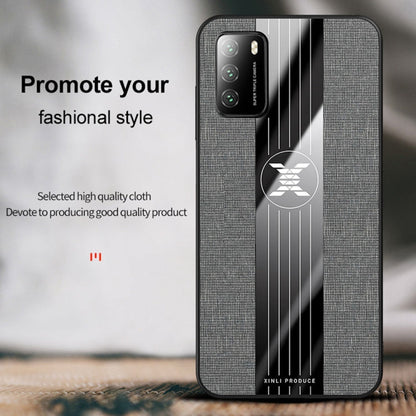 For Xiaomi Poco M3 XINLI Stitching Cloth Texture TPU Phone Case(Grey)