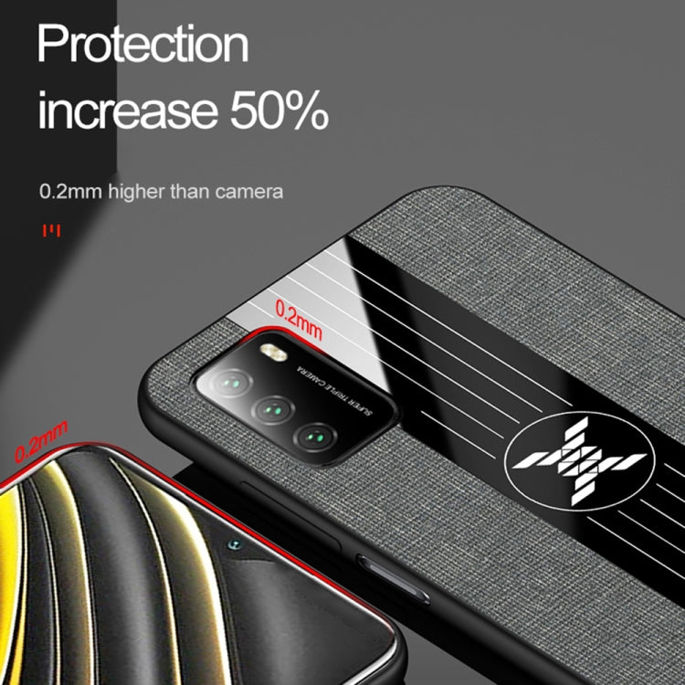 For Xiaomi Poco M3 XINLI Stitching Cloth Texture TPU Phone Case(Grey)