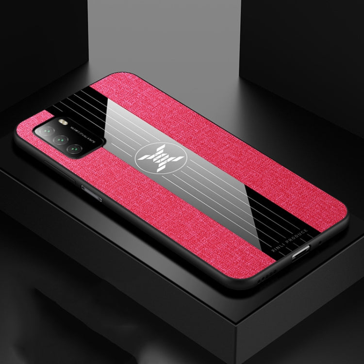 Pour Xiaomi Poco M3 XINLI Étui de téléphone en TPU à texture de tissu à couture (rouge)