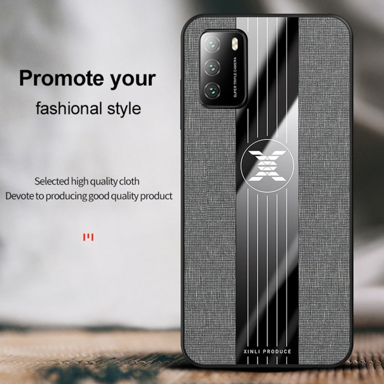 Pour Xiaomi Poco M3 XINLI Étui de téléphone en TPU à texture de tissu à couture (rouge)