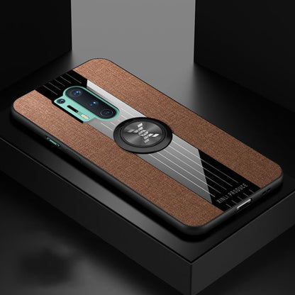Pour étui de téléphone en TPU texturé en tissu XINLI pour OnePlus 8 Pro avec support d'anneau (marron)