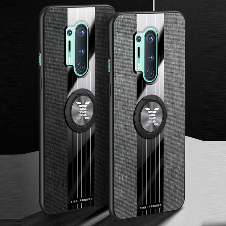 Pour étui de téléphone en TPU texturé en tissu XINLI pour OnePlus 8 Pro avec support d'anneau (marron)