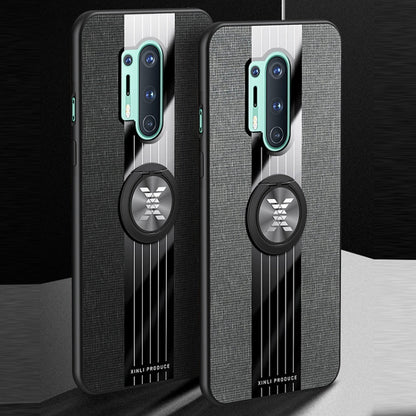 Pour étui de téléphone en TPU texturé en tissu XINLI pour OnePlus 8 Pro avec support d'anneau (marron)