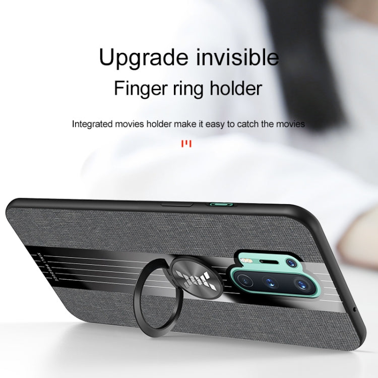 Pour étui de téléphone en TPU texturé en tissu XINLI pour OnePlus 8 Pro avec support d'anneau (marron)