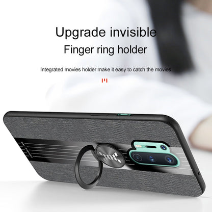Pour étui de téléphone en TPU texturé en tissu XINLI pour OnePlus 8 Pro avec support d'anneau (marron)