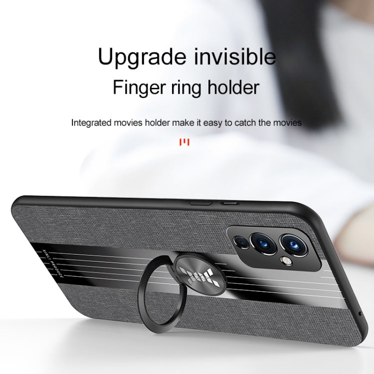 For OnePlus 9 XINLI Stitching Cloth Texture TPU Phone Case with Ring Holder(Grey)