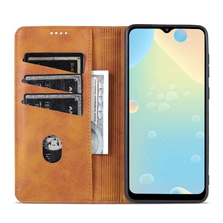 For Samsung Galaxy A53 5G AZNS Magnetic Calf Texture Horizontal Flip Leather Phone Case(Light Brown)