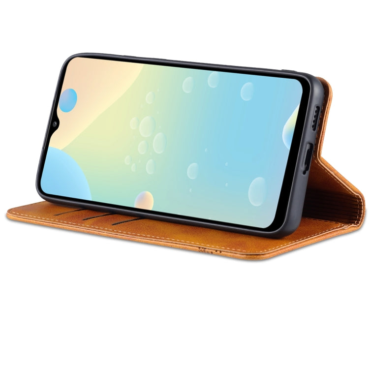 For Samsung Galaxy A53 5G AZNS Magnetic Calf Texture Horizontal Flip Leather Phone Case(Light Brown)