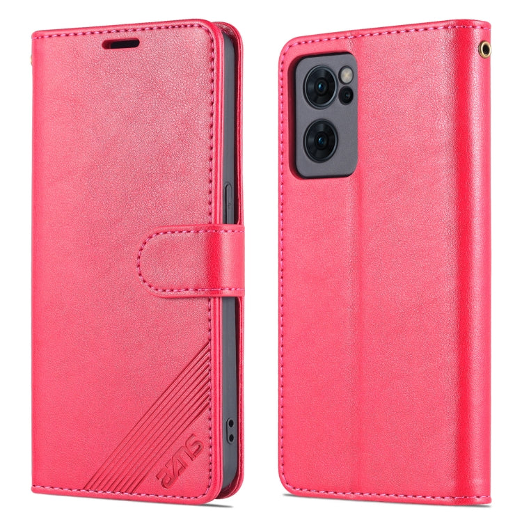 For OPPO Reno7 5G AZNS Sheepskin Texture Flip Leather Phone Case(Red)