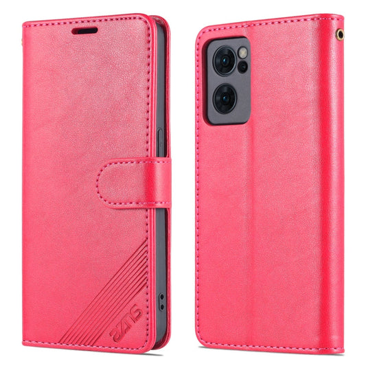 For OPPO Reno7 5G AZNS Sheepskin Texture Flip Leather Phone Case(Red)