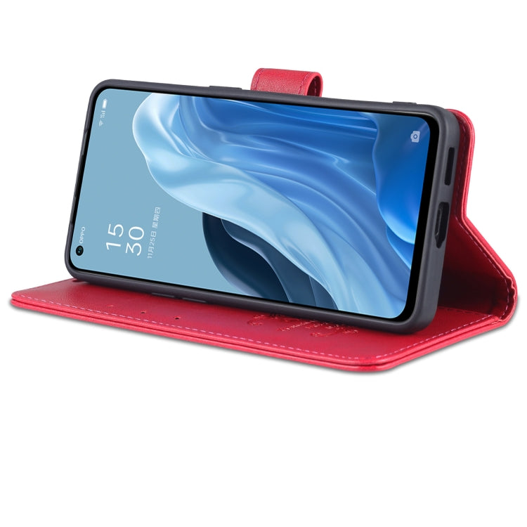 For OPPO Reno7 5G AZNS Sheepskin Texture Flip Leather Phone Case(Red)