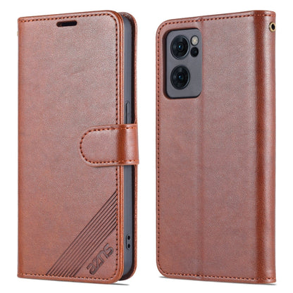 Pour OPPO Reno7 5G Étui de Téléphone en Cuir à Rabat Texture Peau de Mouton AZNS (Marron)