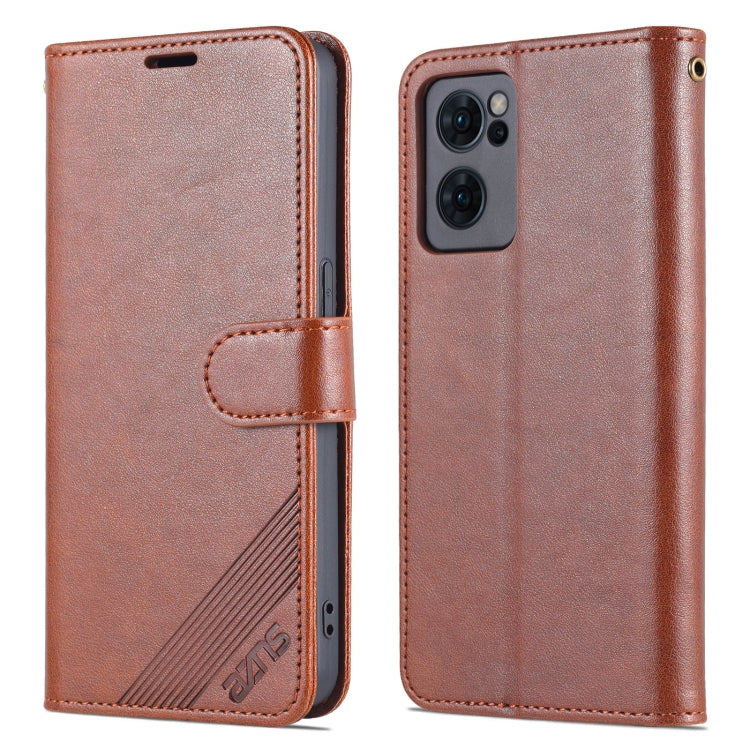 For OPPO Reno7 Pro 5G AZNS Sheepskin Texture Flip Leather Phone Case(Brown)